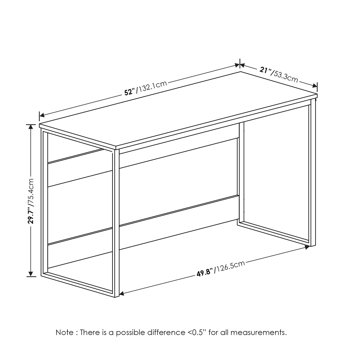 Furinno Moretti Desk, 52 Wide Metal Frame Gaming Desk, Rectangular Computer Desk, Writing Desk, Office Desk for Home Office, Study Room, Dorm, Bedroom, Brown Walnut