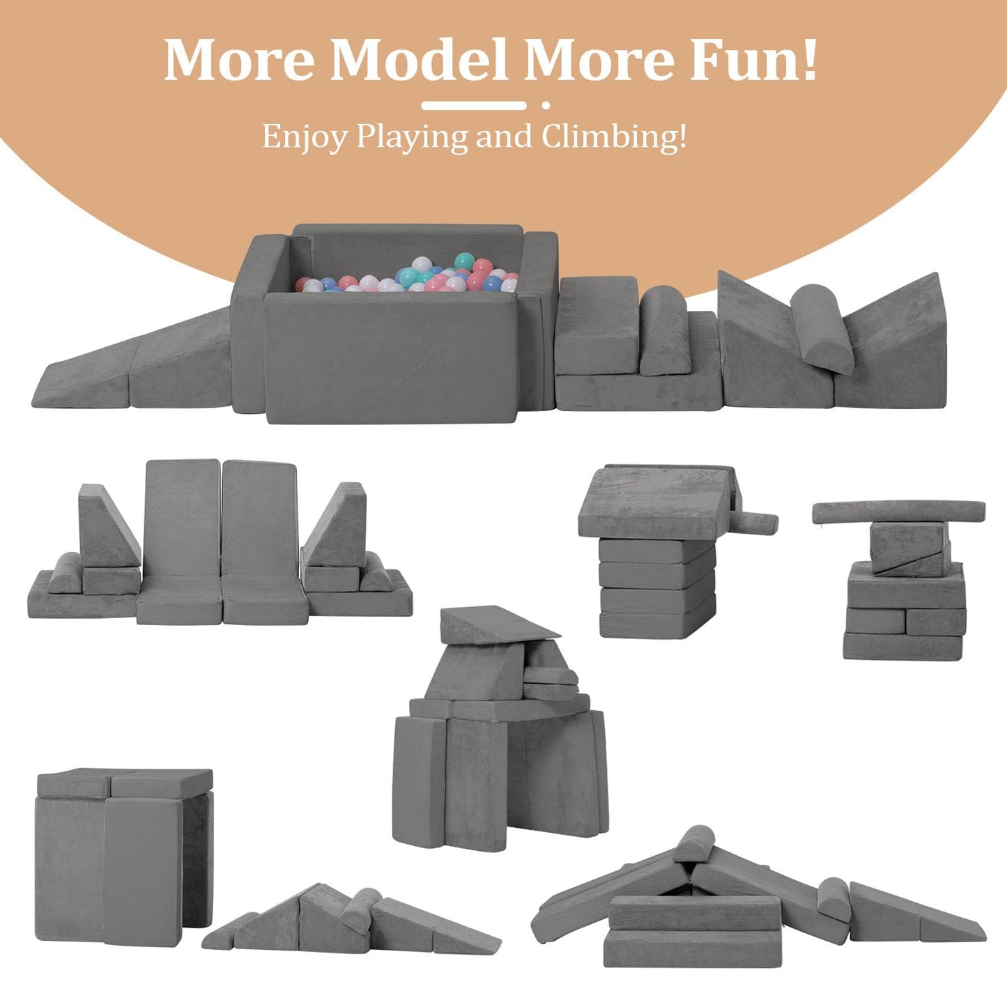 LOAOL Modular Kids Play Couch, Soft Foam Kids Couch, Convertible Playroom Furniture Indoor, Creative Open Ended Play for Boys and Girls, Washable & Removable Cover