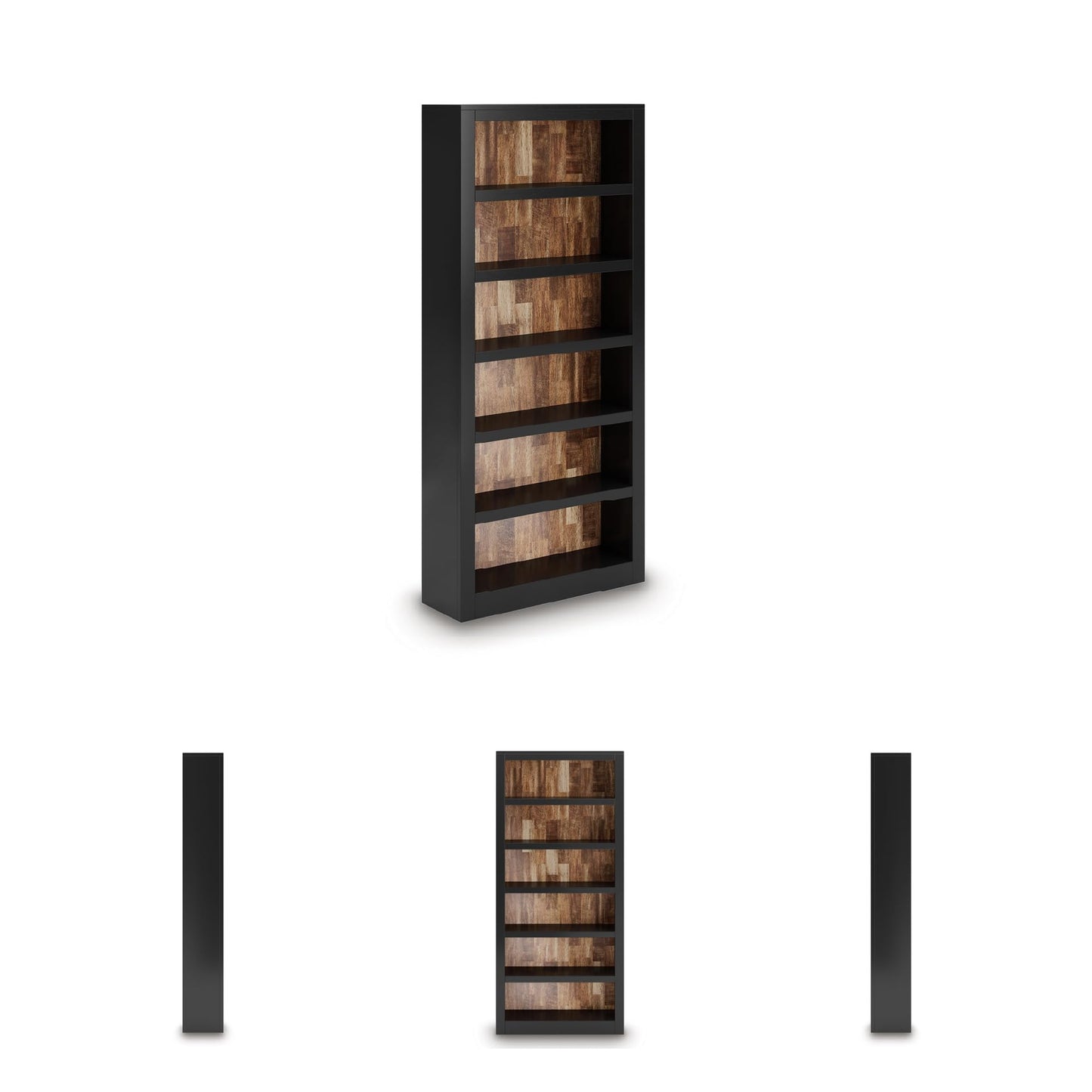 Signature Design by Ashley Wildenauer Farmhouse 75" Bookcase with 2 Fixed Shelves and 4 Adjustable Shelves, Black & Light Brown