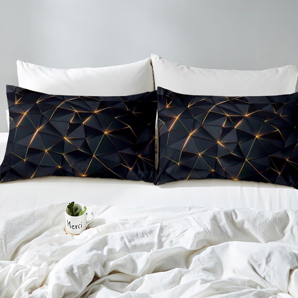 Feelyou Honeycomb Sheet Set Twin Size,Geometric Stereoscopic Theme Teens Boys Bedding Set,Adults Bedroom Decoration 3D Black Gold Print Fitted Sheet All Season
