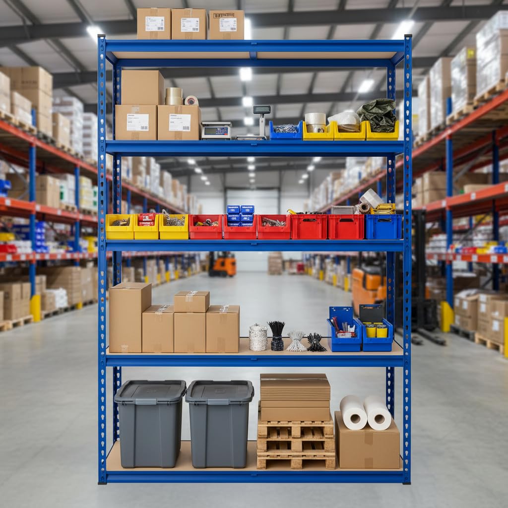 MERXENG 2500LBS Heavy Duty Garage Shelving, 5-Tier Adjustable Storage Shelves, Industrial Metal Rack Unit for Warehouse, Pantry, Garage Organization, 48" W x 24" D x 71" H, Blue