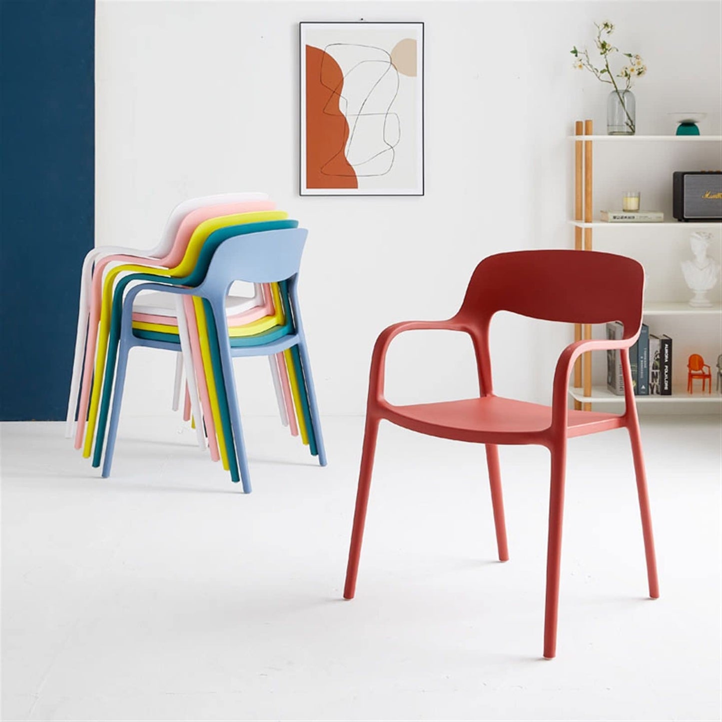 TRABVVIJSC Dining Room Chair Modern Dining Chairs Office Plastic Bar Stool Stackable Beach Minimalist Parties Home Furniture(Green)