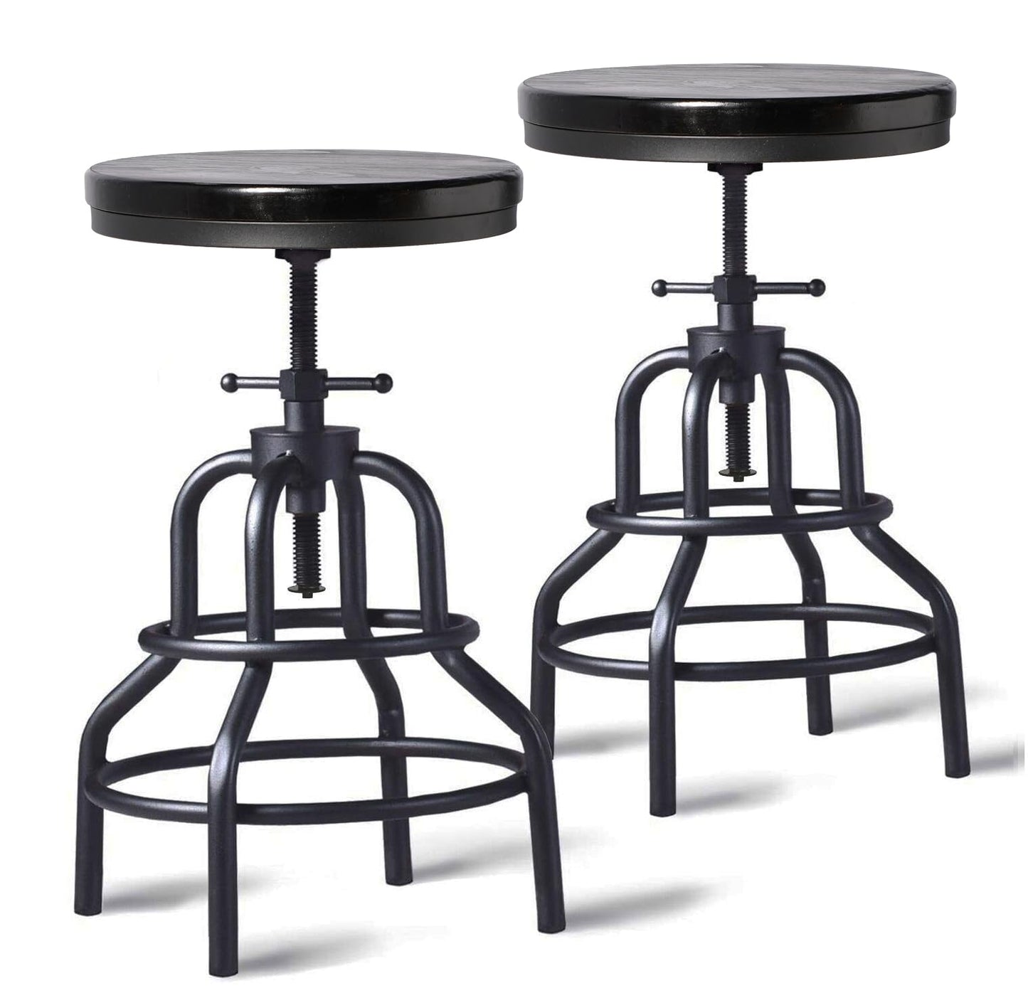 LOKKHAN Vintage Industrial Bar Stool - Rustic Swivel - Round Wood Metal - Kitchen Counter Height Adjustable - Pipe Stool - Cast Steel - 20-27 Inch (Set of 2)