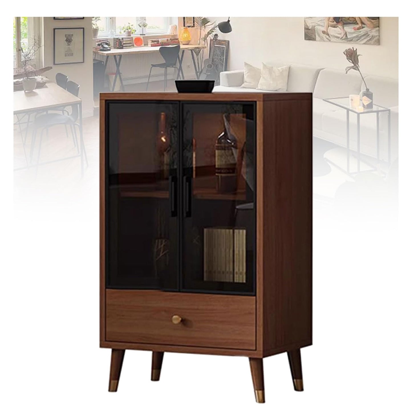 Freestanding Wine Bar Cabinet, Bamboo & Glass Display Cabinet, 3/4/5-Tier Modern, Clear View, Transparent Cabinet Door Design, for Office Living Room Bedroom Furniture