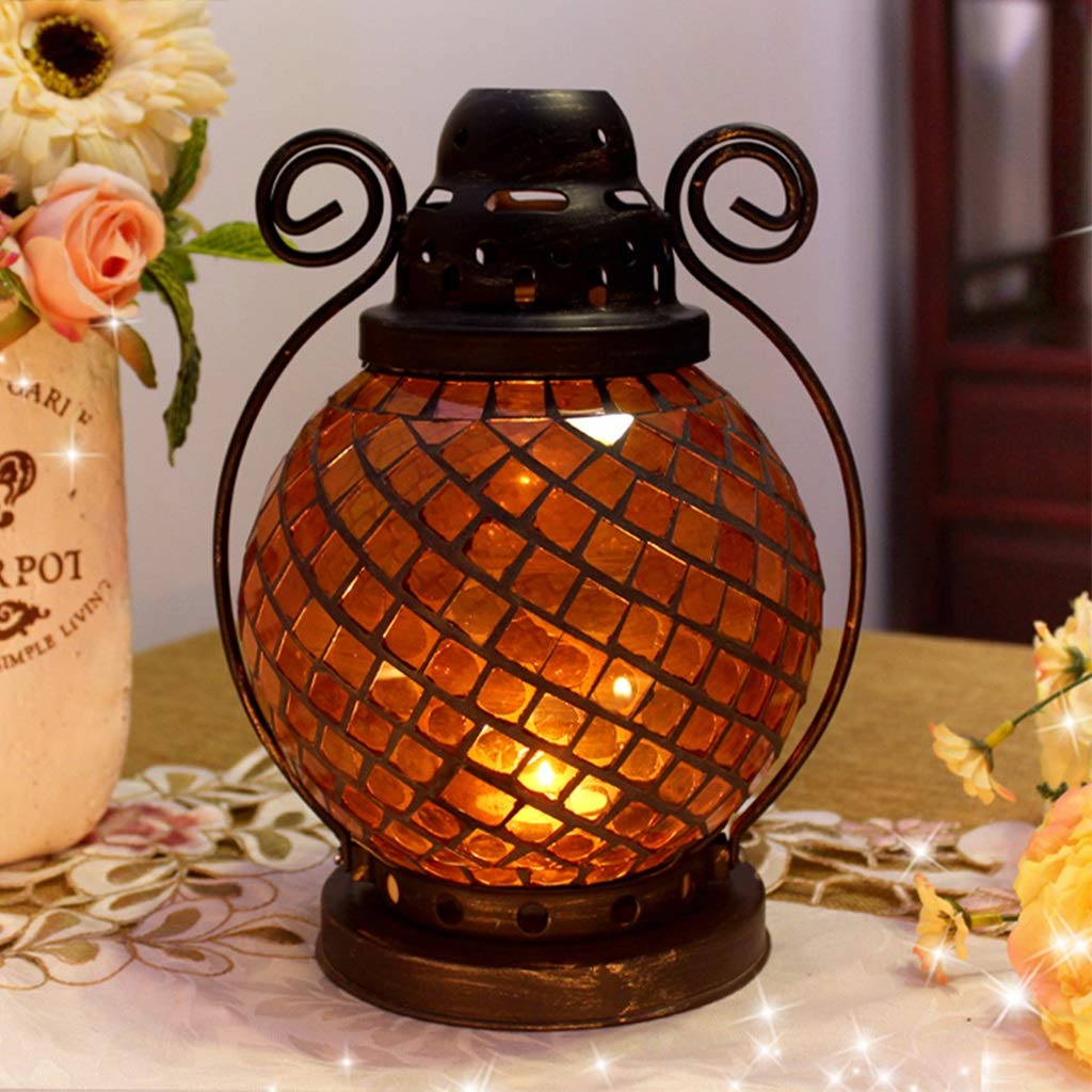 XILIN-1987 Candle Holderss European Mosaic Candle Holder Wrought Iron Glass Candlestick Simple Home Furnishings Decorative Candlestick (Color : C)