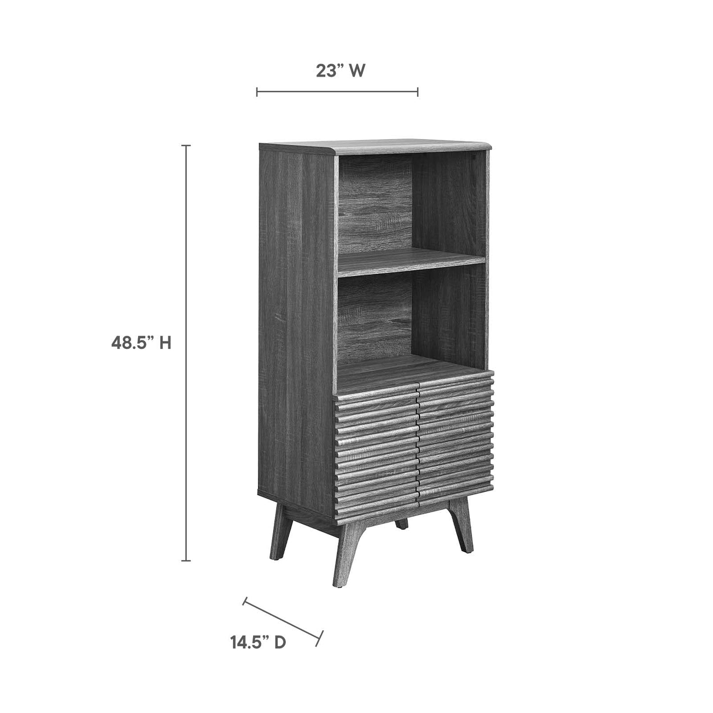Modway Render Mid-Century Modern Office, Display Cabinet Bookshelf, Charcoal