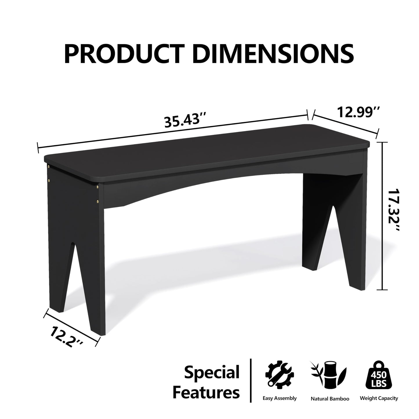 APRTAT Bamboo 35.4" Dining Room Bench, Long Indoor Shoe Bench Seat, Black
