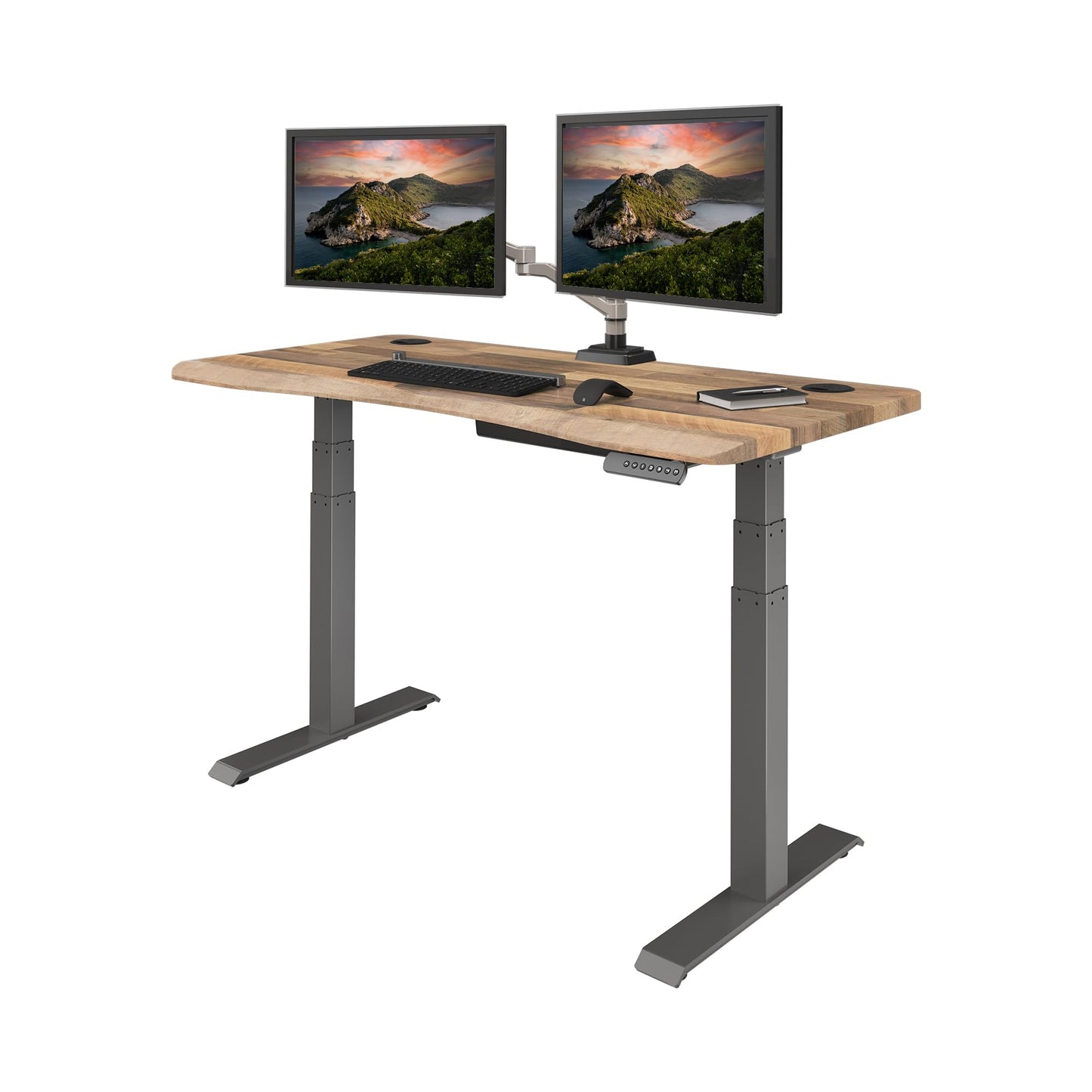 Vari Ergo 54x26 Electric Standing Desk + Height Adjustable Sit-Stand Desk + Curved Waterfall Edge, 4 Memory Settings, Quick Assembly, Cable Management, 200 lb Capacity – Reclaimed Wood (2 Boxes)