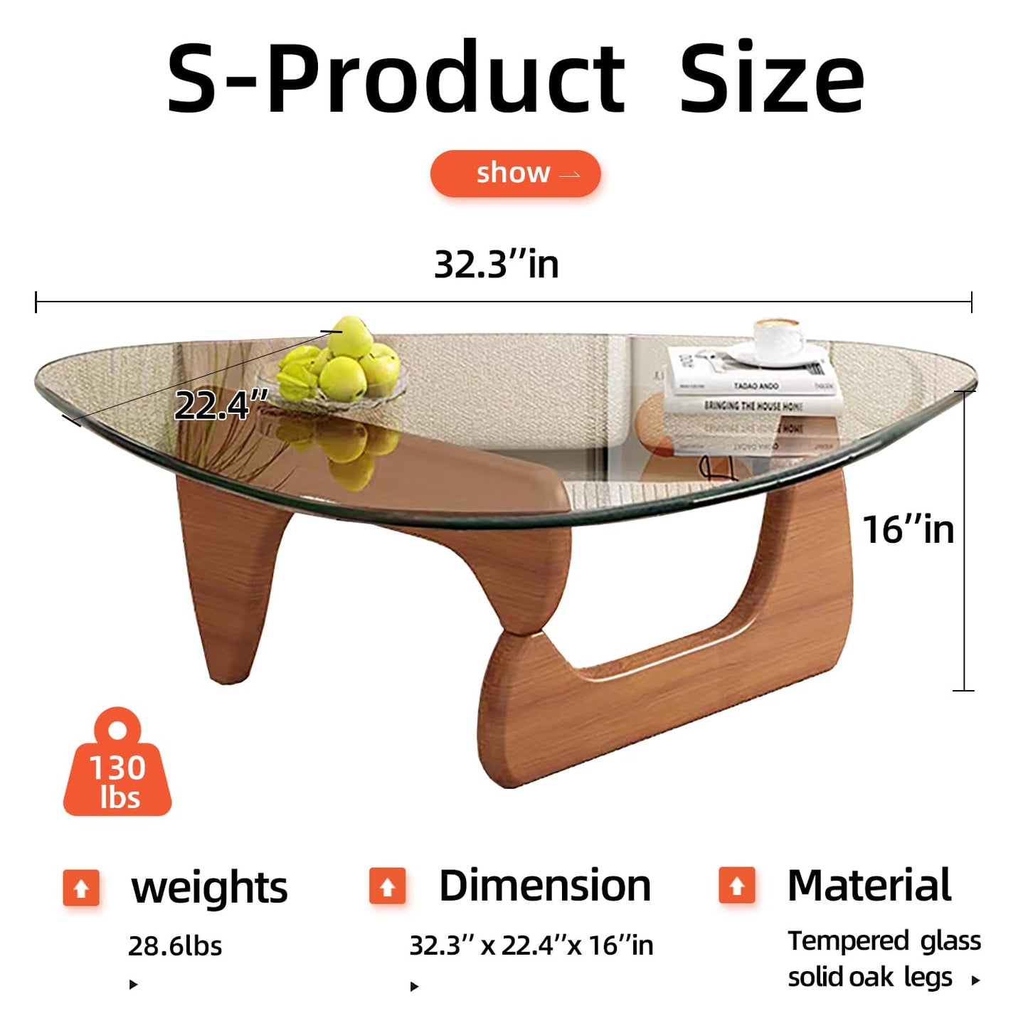 Modern Glass Coffee Table, Mid Century Small Coffee Table, Coffee Table for Living Room,Suitable for Bedroom Living Room Reception Office Tables (Walnut/Transparent, Small)