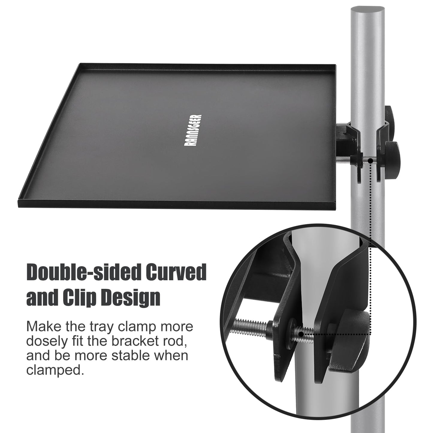 Rannsgeer Microphone Stand Tray, Heavy Duty Steel Clamp-On Accessory Shelf for Mic Stand (10.8 X 7.8)