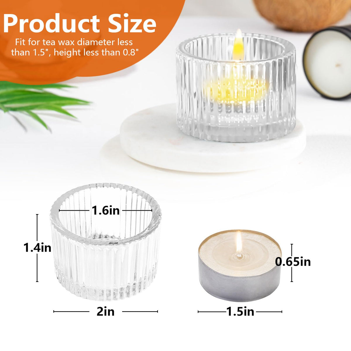 JOYIT Clear Votive Candle Holders Bulk Set of 6, Tealight Candle Holder for Wedding Table Centerpiece, Glass Small Candle Holders for Birthday Party, Valentine's Day, Home Decor (2''X 1.4'')