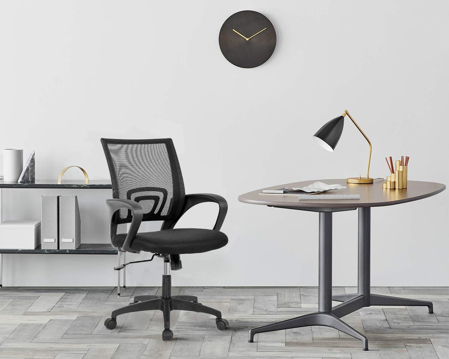 Home Office Chair Ergonomic Desk Chair Mid-Back Mesh Computer Chair Lumbar Support Comfortable Executive Adjustable Rolling Swivel Task Chair with Armrests(Black)