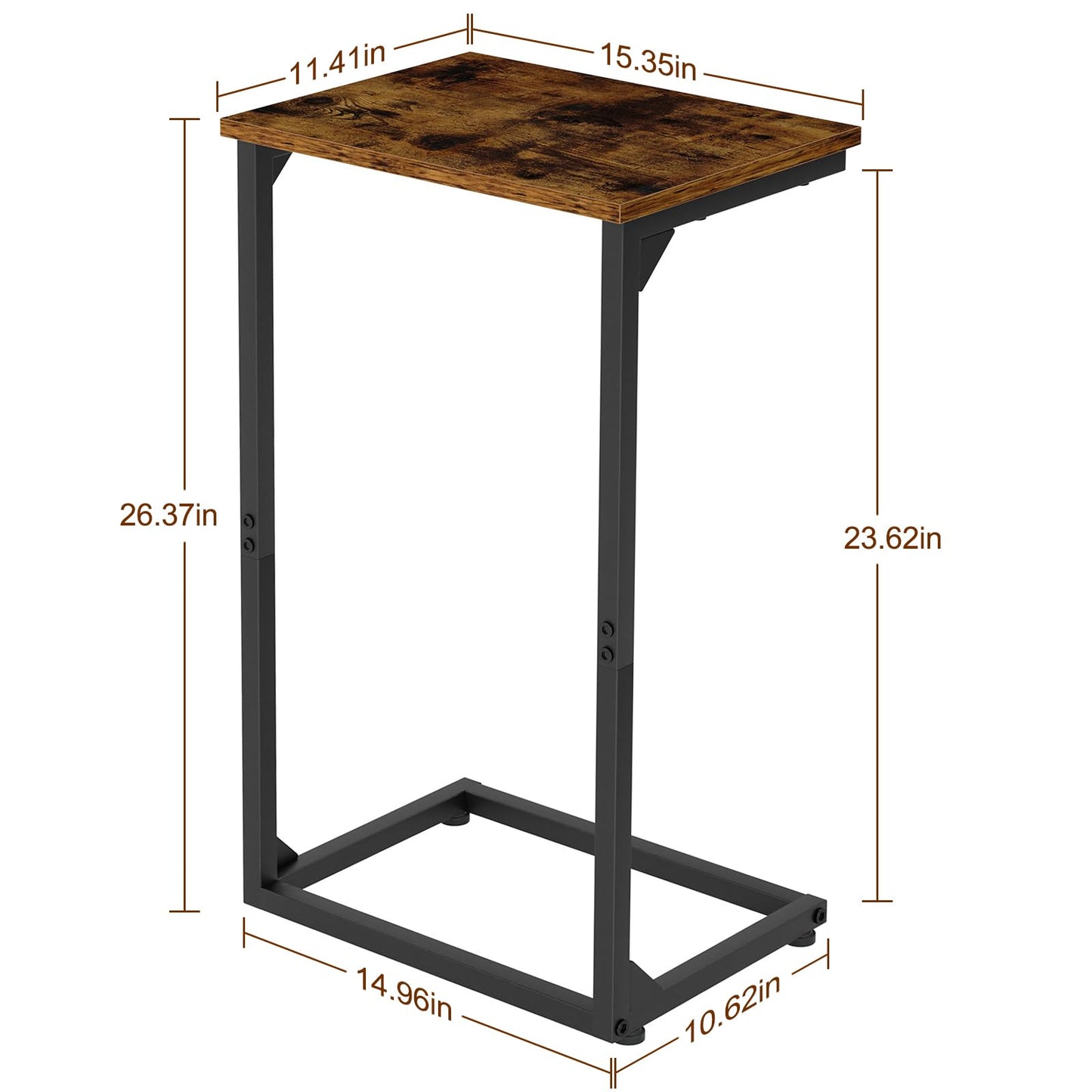 AMHANCIBLE C Shaped End Tables Set of 2, Couch Side Tables that Slide Under Sofa, Slim TV Trays for Living Room and Bedroom, Narrow Space Saving Laptop Workstation, Rustic Brown, HET02BBR