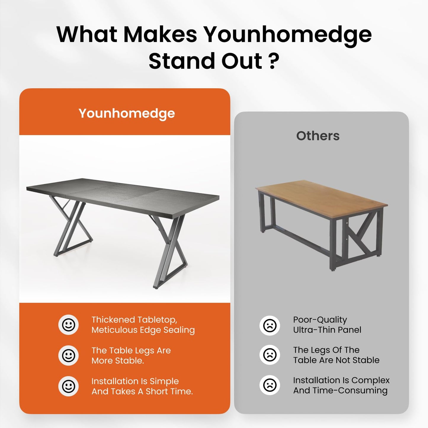 Younhomedge 70.9Inch Office Desk, Executive Office Desk，Modern Industrial Style, Z-Shaped Table Legs, Country Black Wood Grain Top, for Home Office, Study, Conference (Ash Black)