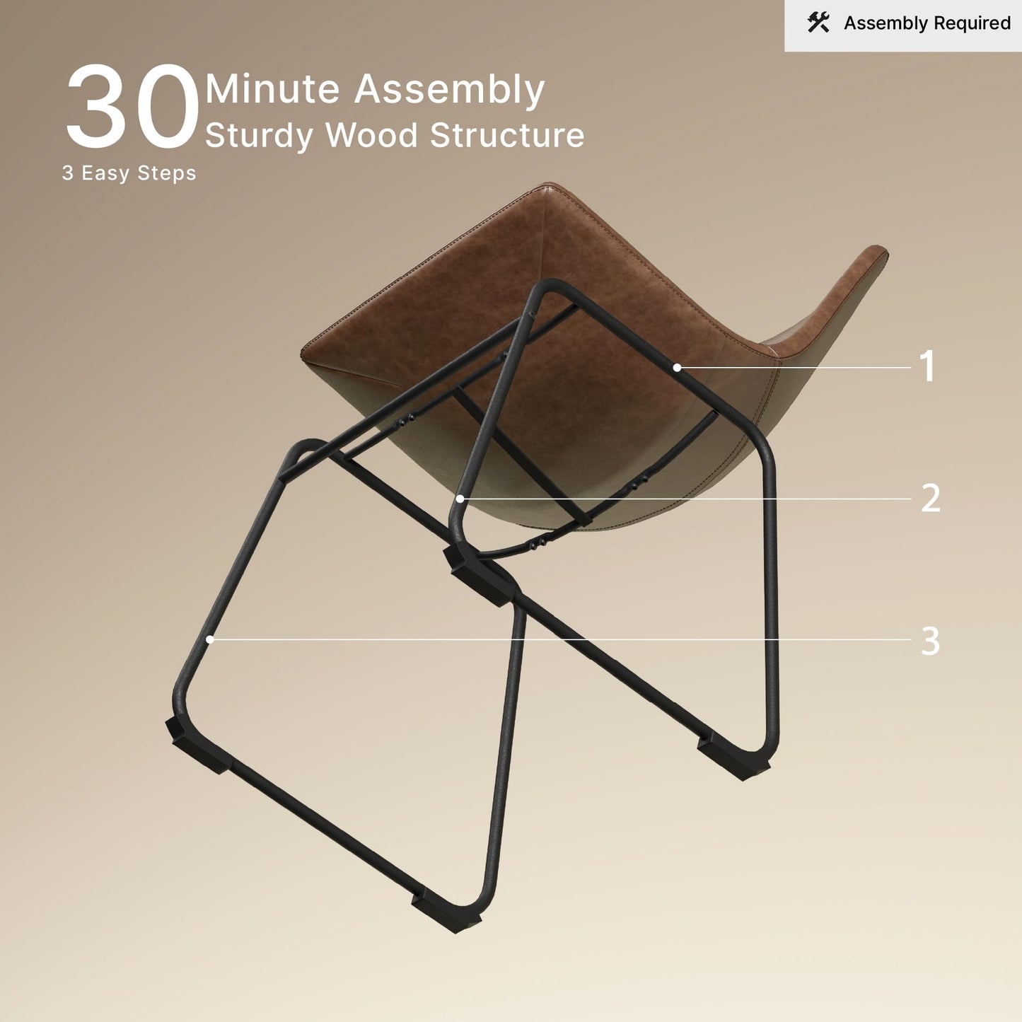 Signature Design by Ashley Lexadine Mid Century Modern Dining Chairs Set of 2, Cushioned Faux Leather Bucket Seat, Metal Frame for Kitchen Table, Toast Light Brown and Gold