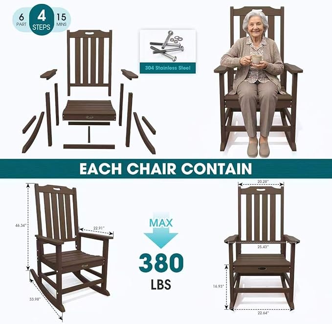 THOEOE Oversized Rocking Chair Set of 4, Outdoor Rocking Chair