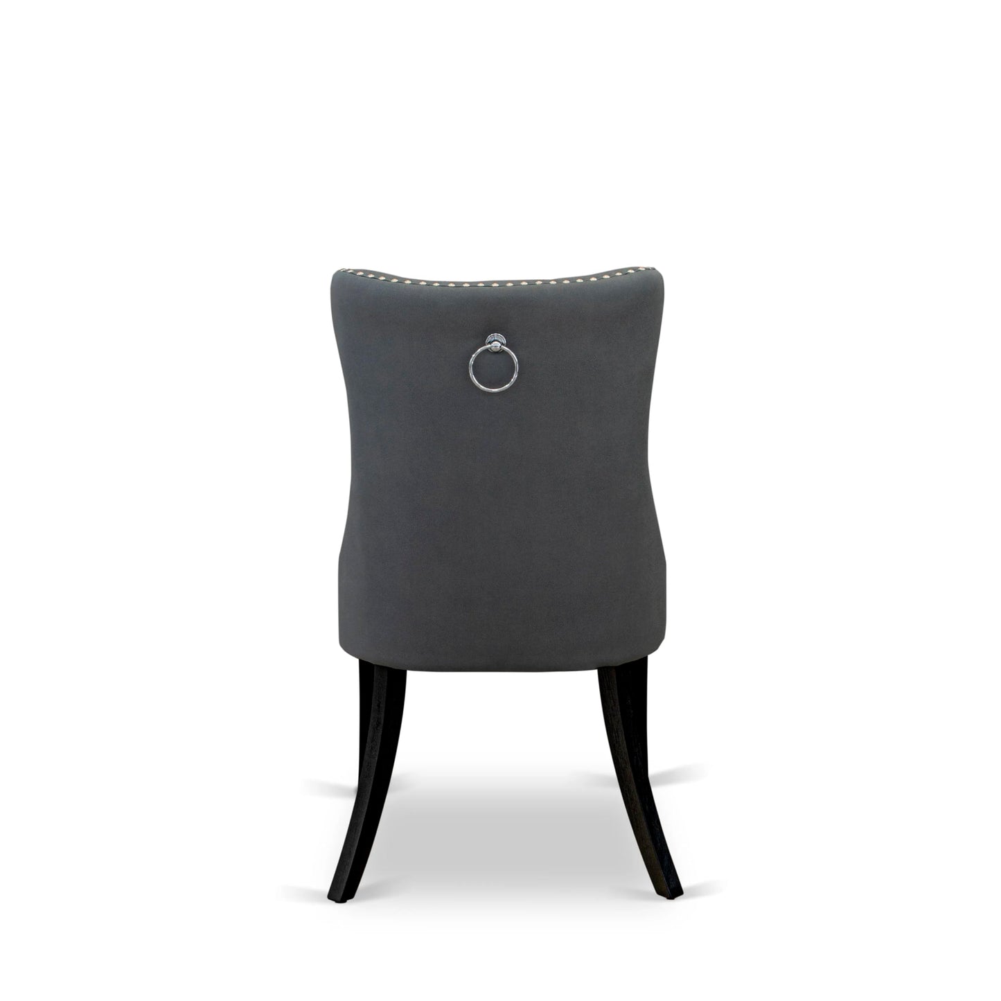 East West Furniture DAP6F13 Dallas Parsons Dining Chairs - Button Tufted Nailhead Platinum Gray Polyester Fabric Padded Chairs, Set of 2, Wirebrushed Black