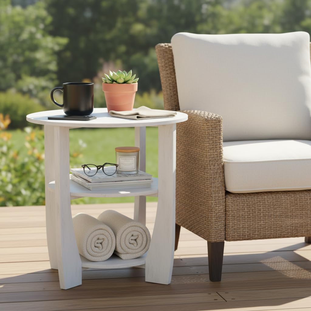 ZEXVIDA Round Side Table, 3-Tier End Table with Storage, 19.7 inch White Accent Table,Nightstand for Bedroom Living Room, Modern Design for Couch, Sofa, Recliner, Small Space