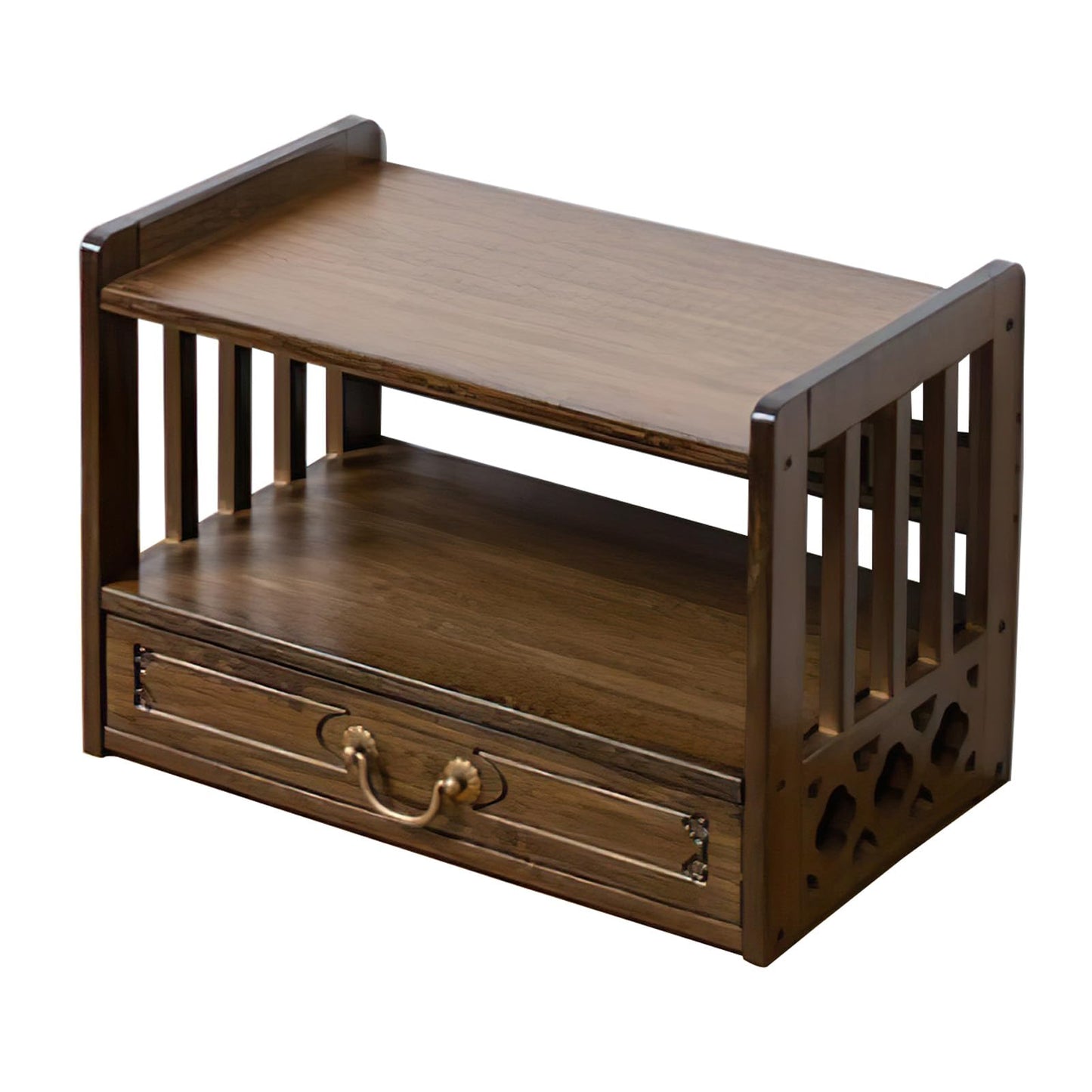 Altar Table with Drawer,Puja Table for Home,Perfect Used for Meditation, Prayers, Divination, Witchcraft, Bamboo Furniture for Displaying Jars, Plants and Books (Walnut Color, 16.5x9.8x11 in)