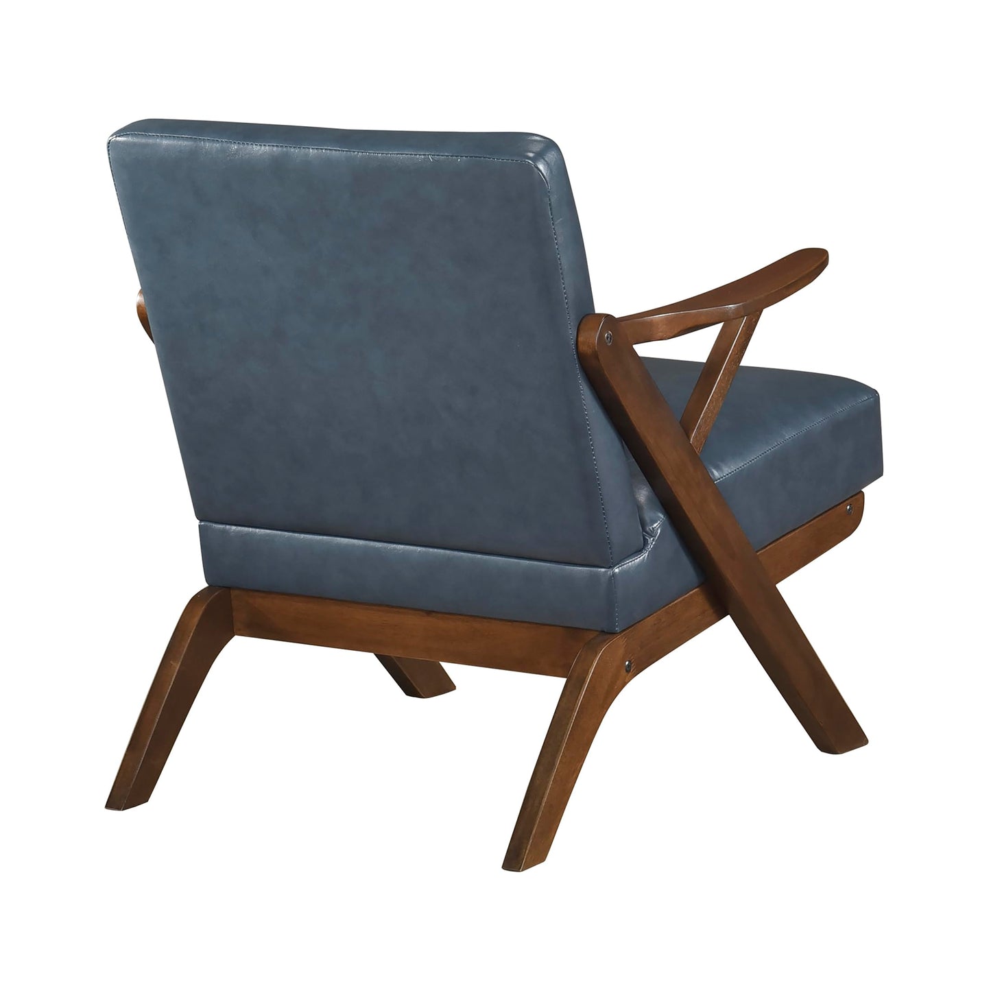 Lexicon Mid Century Modern Accent Chair, Faux Leather Upholstered Lounge Seat, Brown Finish Solid Wood Framed Comfy Side Chair for Living Room/Bedroom/Office/Waiting Area, Blue