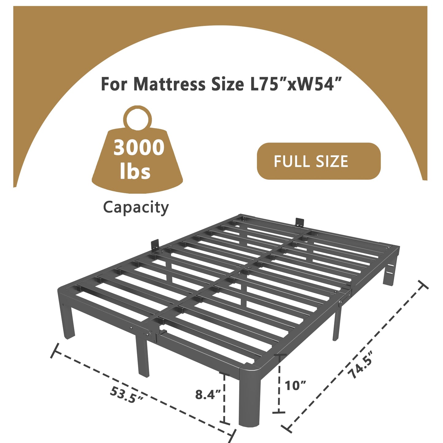 ITIMIDI 10 Inch Full Bed Frames, Platform Bed with Metal Gaskets, No Box Spring Needed, Heavy Duty Steel Slat Support, Anti-Slip Mattress Stopper, Round Corner Leg, Easy Assembly, Black