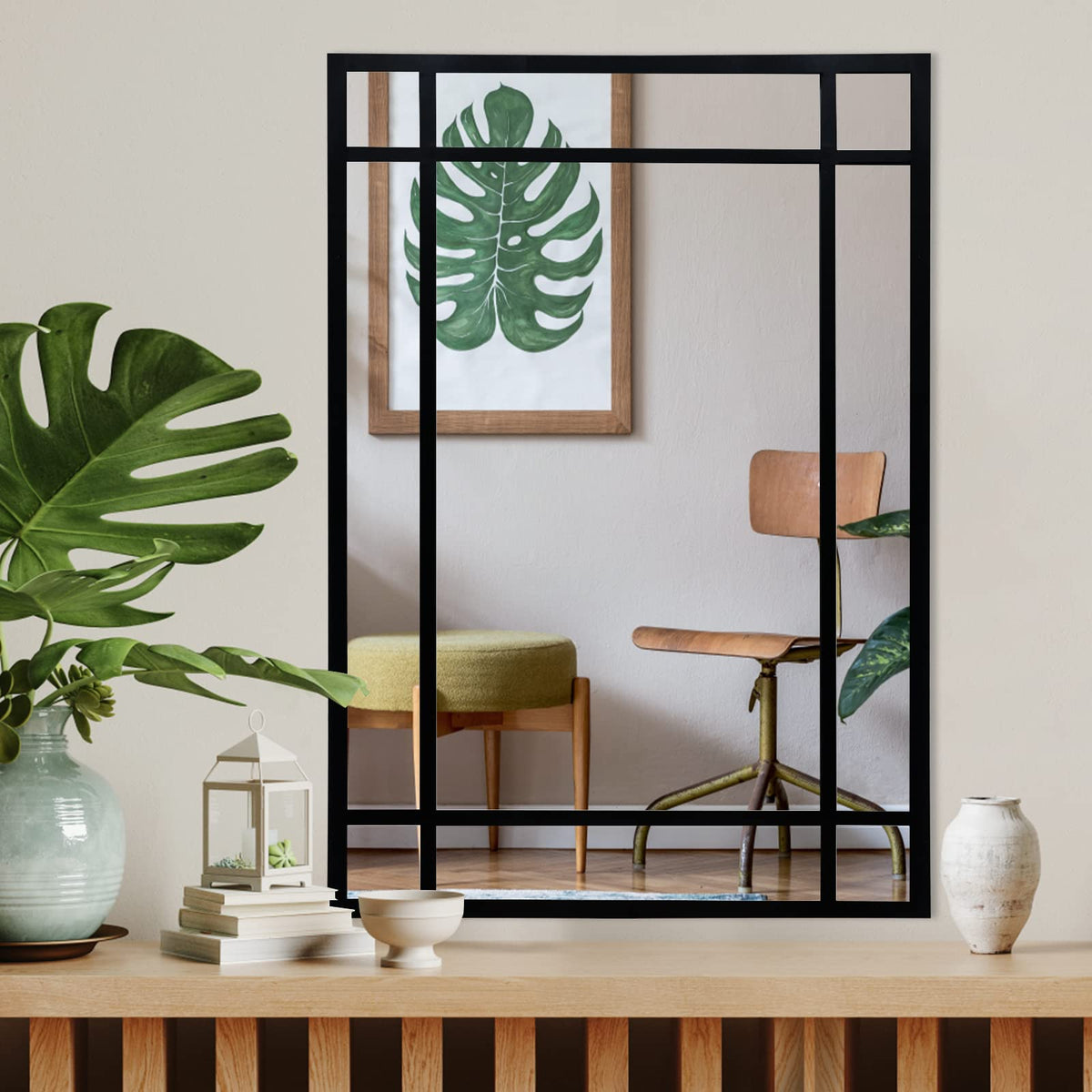 HQiJun Black Rectangle Mirror, Farmhouse Decorative Wall Mirror for Entryway, Living Room, Bedroom, Hallway, Fireplace, Accent Wall Decor (Black1, 39'' x 27'')