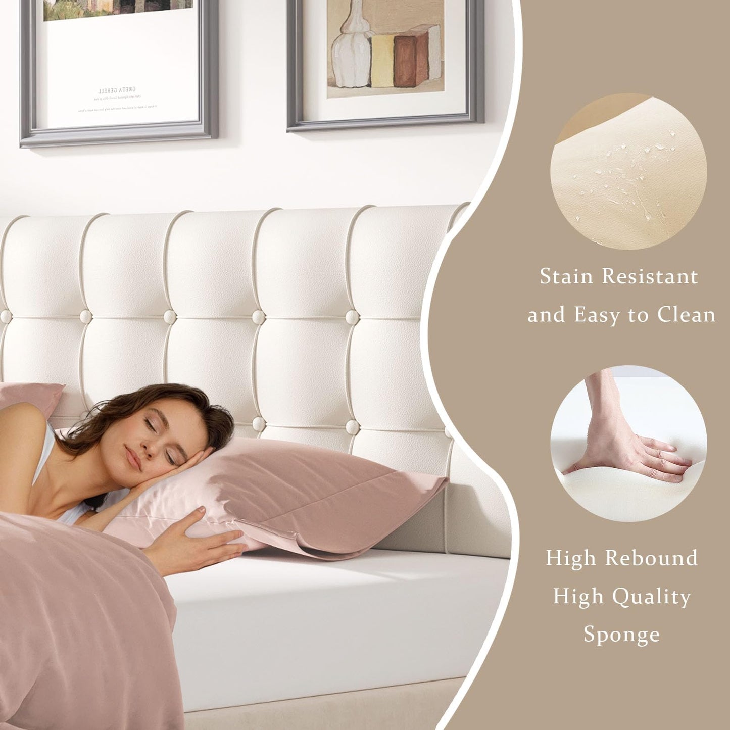 Upholstered Wall Mounted Headboard Full Size with Removable Beige Cushion Peel and Stick Headboard Cover Soft Padded Backrest for Dorm Bed Frame Bedroom Decor Washable Adhesive Head Board (Full,Beige)
