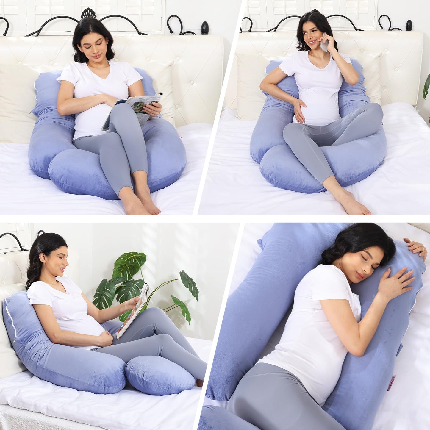 EZMOM Pregnancy Pillow for Sleeping, Soft 57“ Full Body Maternity Pillow, U Shaped with Removable Washable Cover, Support for Back, Belly, Leg, Hip, Neck & Shoulder, Purple