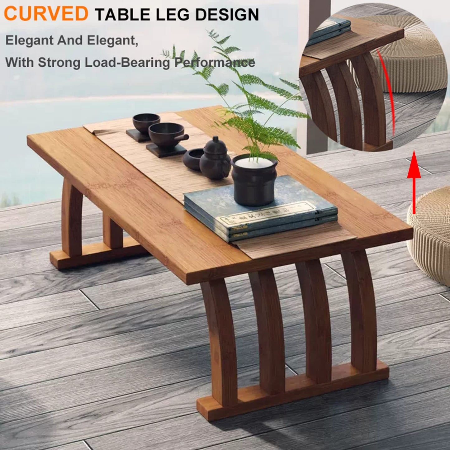 GLDGJMZ Japanese Style Low Coffee Table for Living Room Zen Decor Window Table with Floating Design Cocktail Table for Relaxing (Brown 100x37x31cm)
