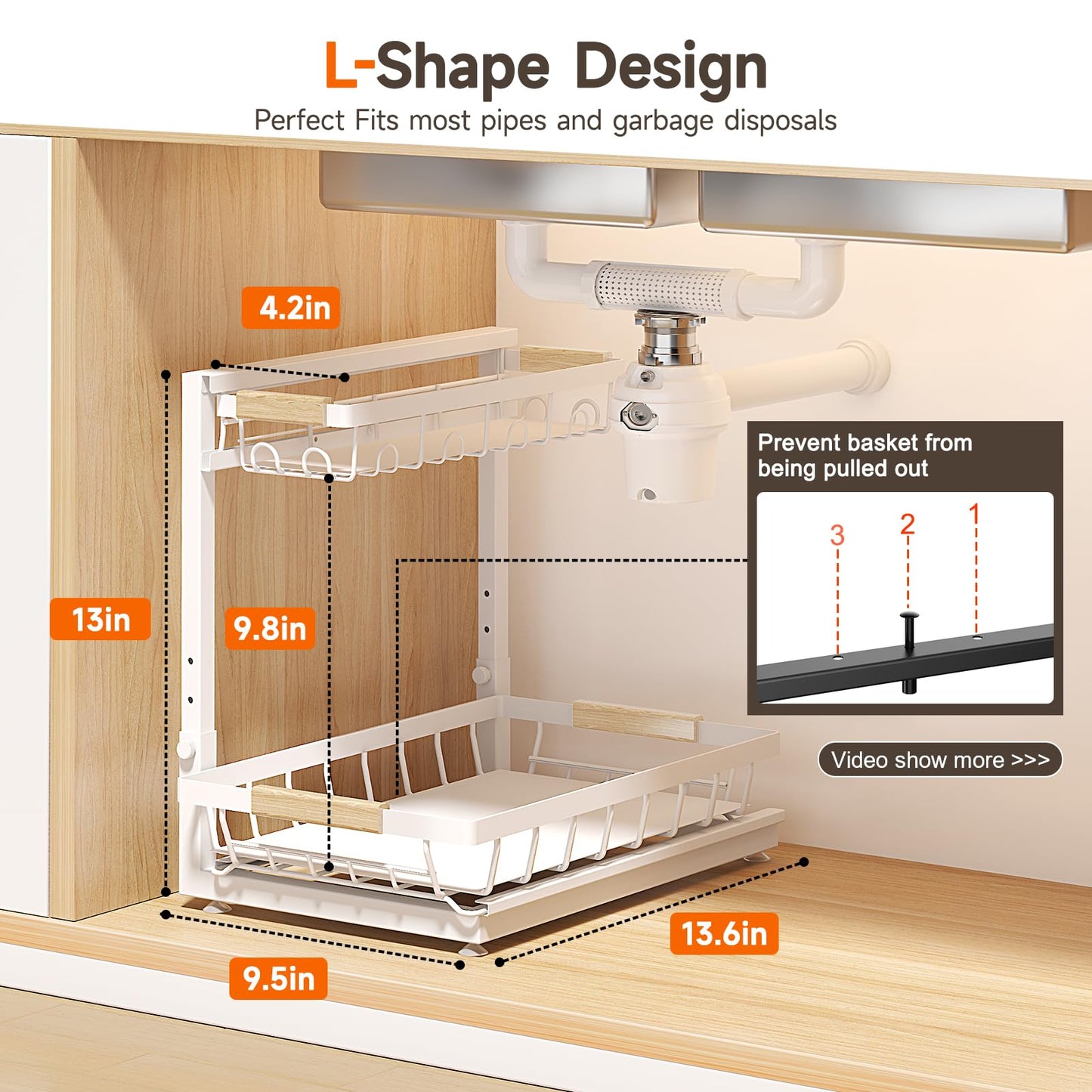 Sevenblue 2 Packs Under Sink Organizer, Height Adjustable 2 Tier Under Kitchen Sink Organizer, Multi-Purpose Storage Shelf for Kitchen Bathroom Cabinet (White, Large)