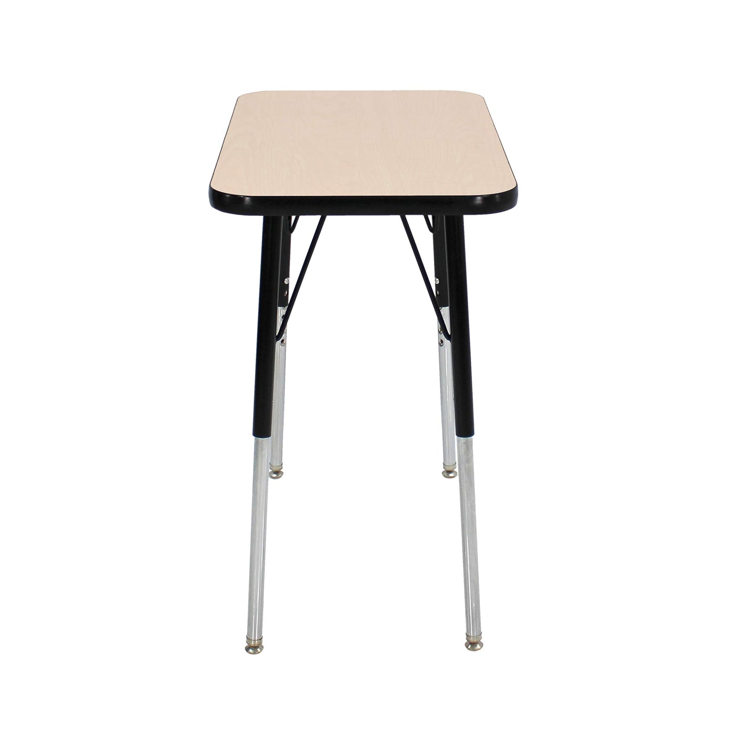 FDP Rectangle Single Student Activity Table (30 x 18 inch), Standard Swivel Glide Legs, Adjustable Height 19-30 inches For Social Distance, Virtual In-Home, Classroom Learning - Maple Top/Black Edge