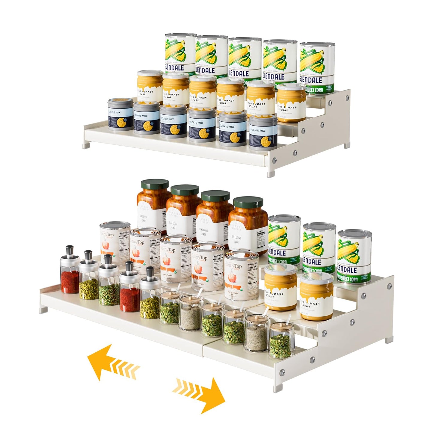 Expandable Carbon Steel Spice Rack Organizer for Pantry, Adjustable 3-Tier Ladder Shelf,Holds Up to 24 Cans,Kitchen Countertop Organizer, Rustproof Storage Rack for Spices, Cans, Sauces & Dry Goods