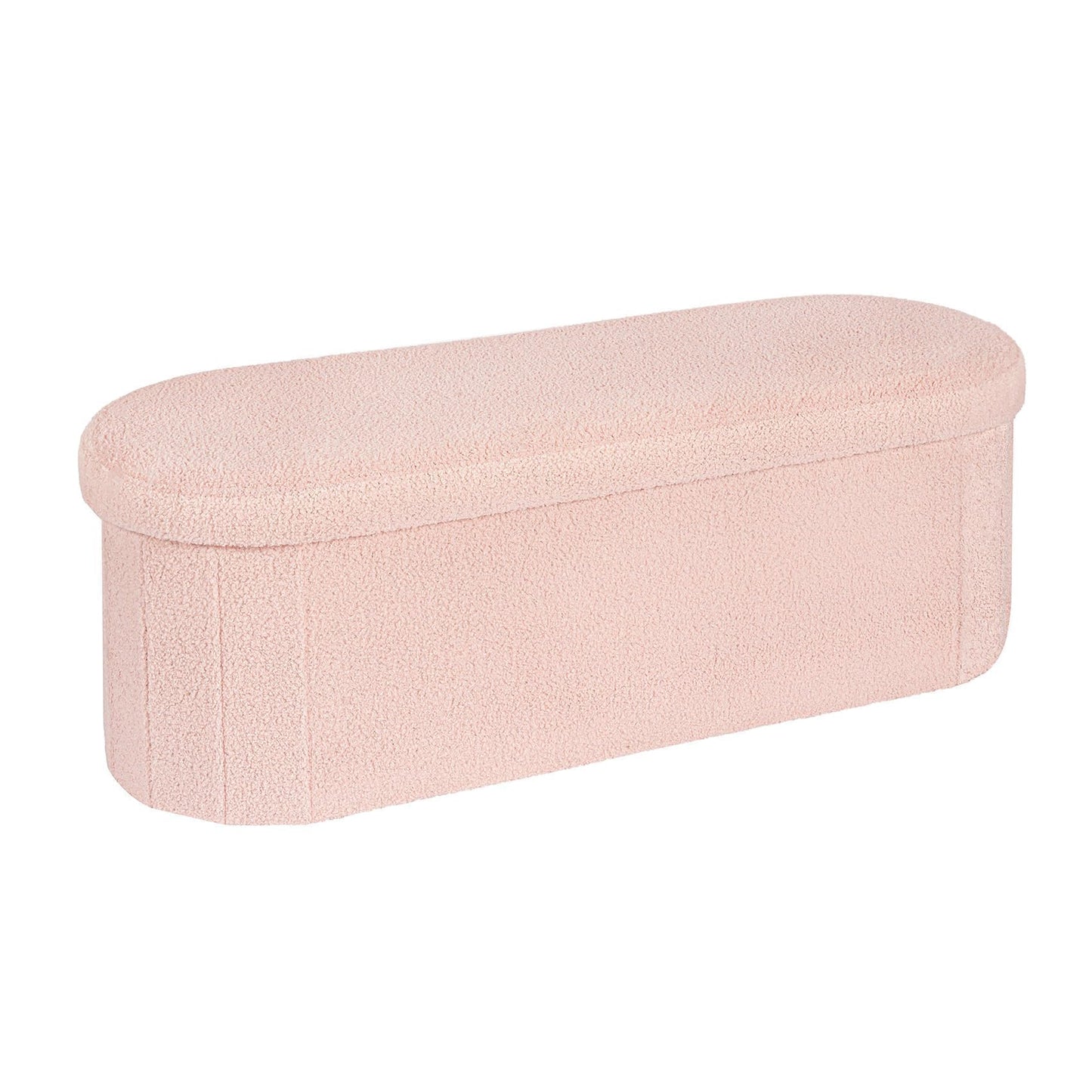 B FSOBEIIALEO Ottoman with Storage for Living Room, Sherpa Folding Storage Ottoman Foot Rest, 43.3 Inches Collapsible Bedroom Bench Pink