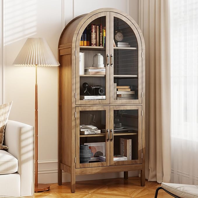 Arched Display Cabinet with Acrylic Glass Doors, 70.9'' Tall Curio Cabinet with