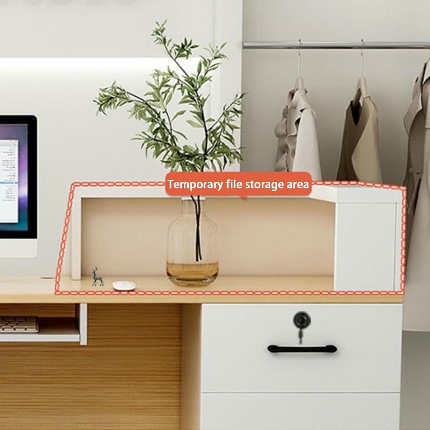 WRTYHGVGT Reception Desk, Front Counter Desk, Reception Room Tables with Lockable Drawer and Keyboard Holder, Simple Retail Checkout Counter, for Clothing Salon Shop Hotel(White,140cm/55.1in)