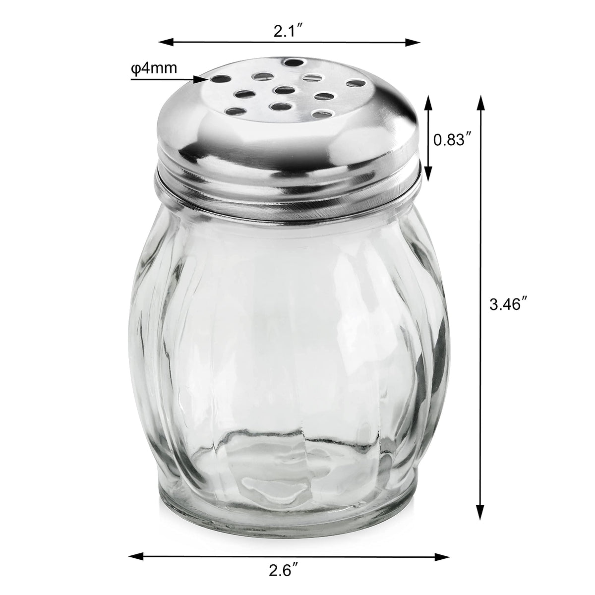 New Star Foodservice Glass Swirl Cheese & Crushed Red Pepper Shaker with Stainless Steel Perforated Top, 6-Ounce, Set of 12