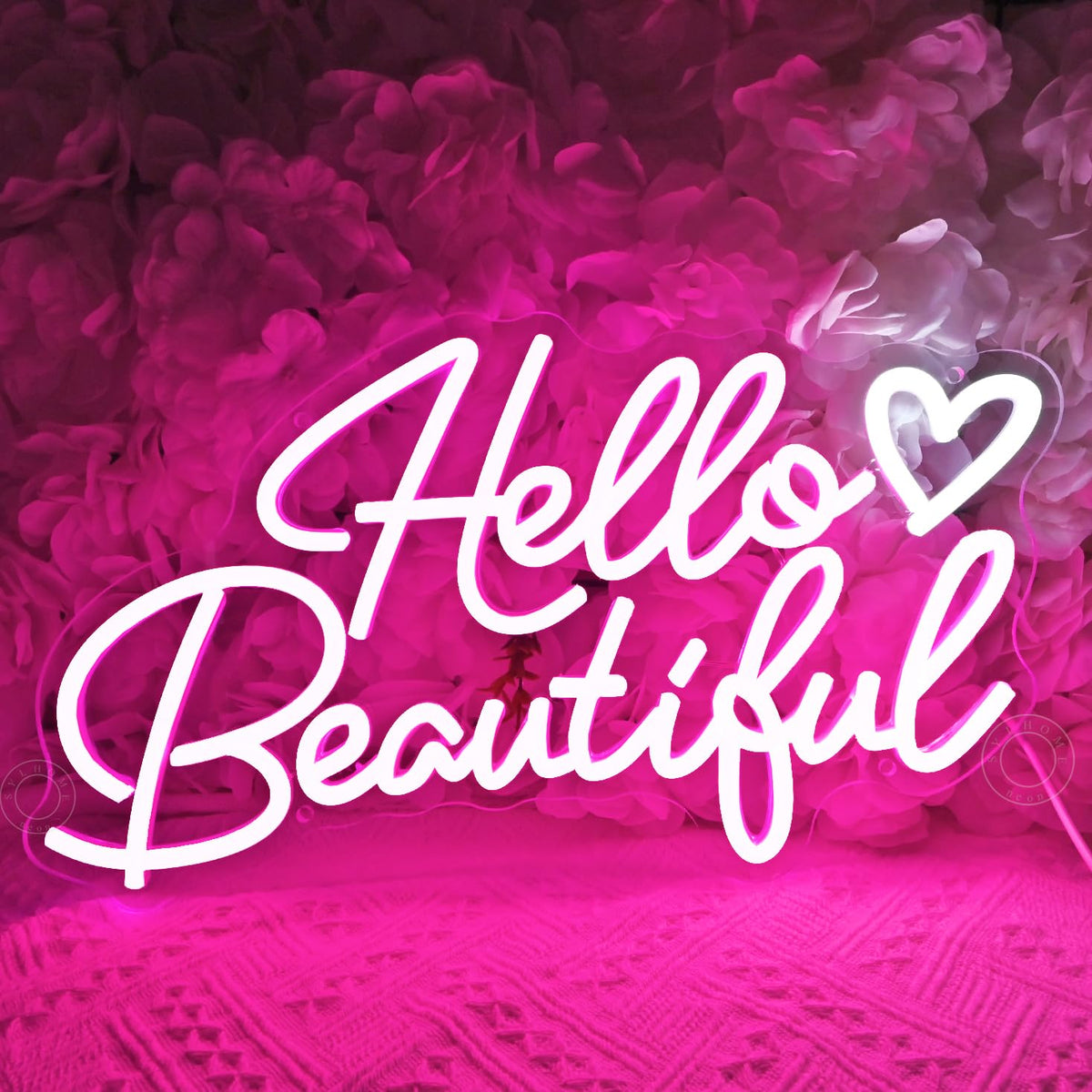SYLHOME Hello Beautiful Led Neon Light Sign Pink Heart Hello Gorgeous Bedroom Wedding Birthday Party Decor USB Bacelorette Christmas Valentines Day Decoration 15.75"X8.7"