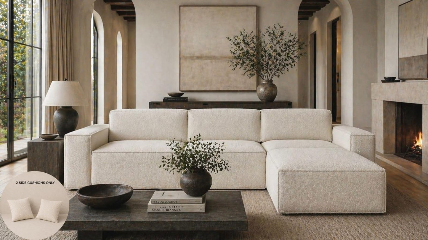 Cloud Frame Couch- Indoor and Outdoor - Sold Seperately Ottoman Modular Sectional Upholstered - Washable Waterproof Sofa (Cream Boucle, Pillows)