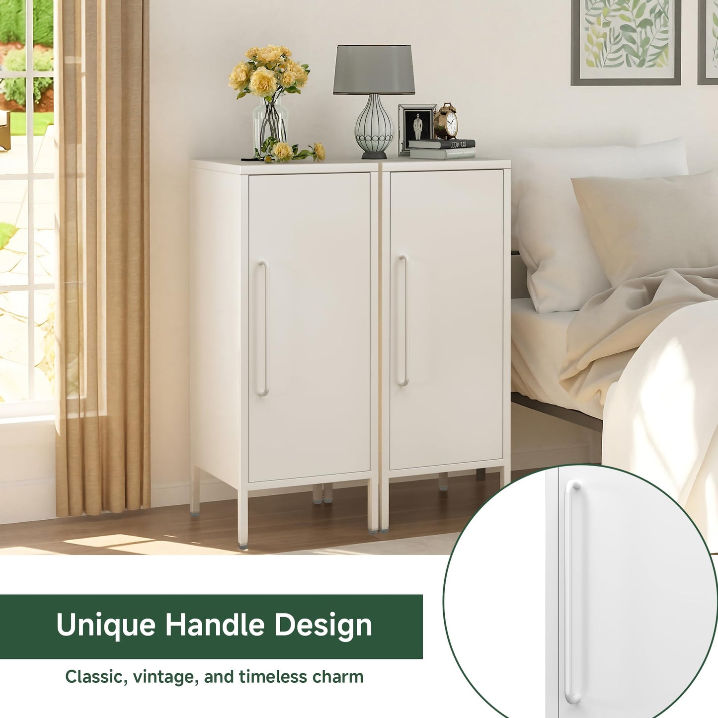 PEROKIER Metal Storage Cabinet with 2 Adjustable Shelves Small Storage Cabinets with Door for Office Kitchen Bathroom Living Room Pantry Garage (White)