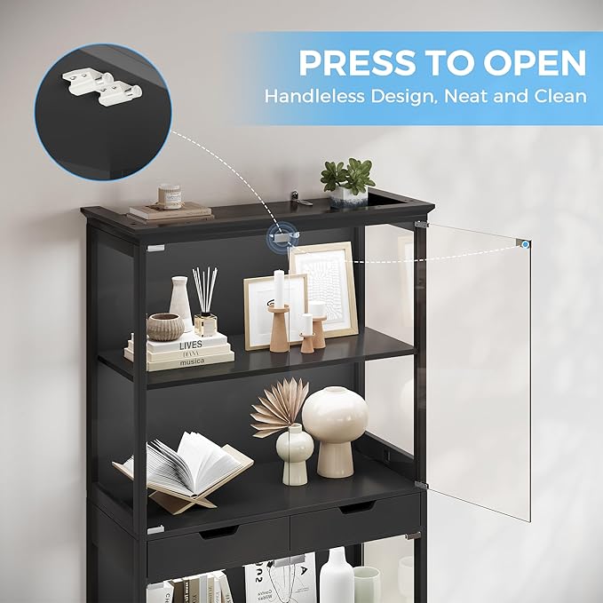 Jocoevol Display Cabinet with 4 Glass Doors, 4-Tier Modern Glass Display Case