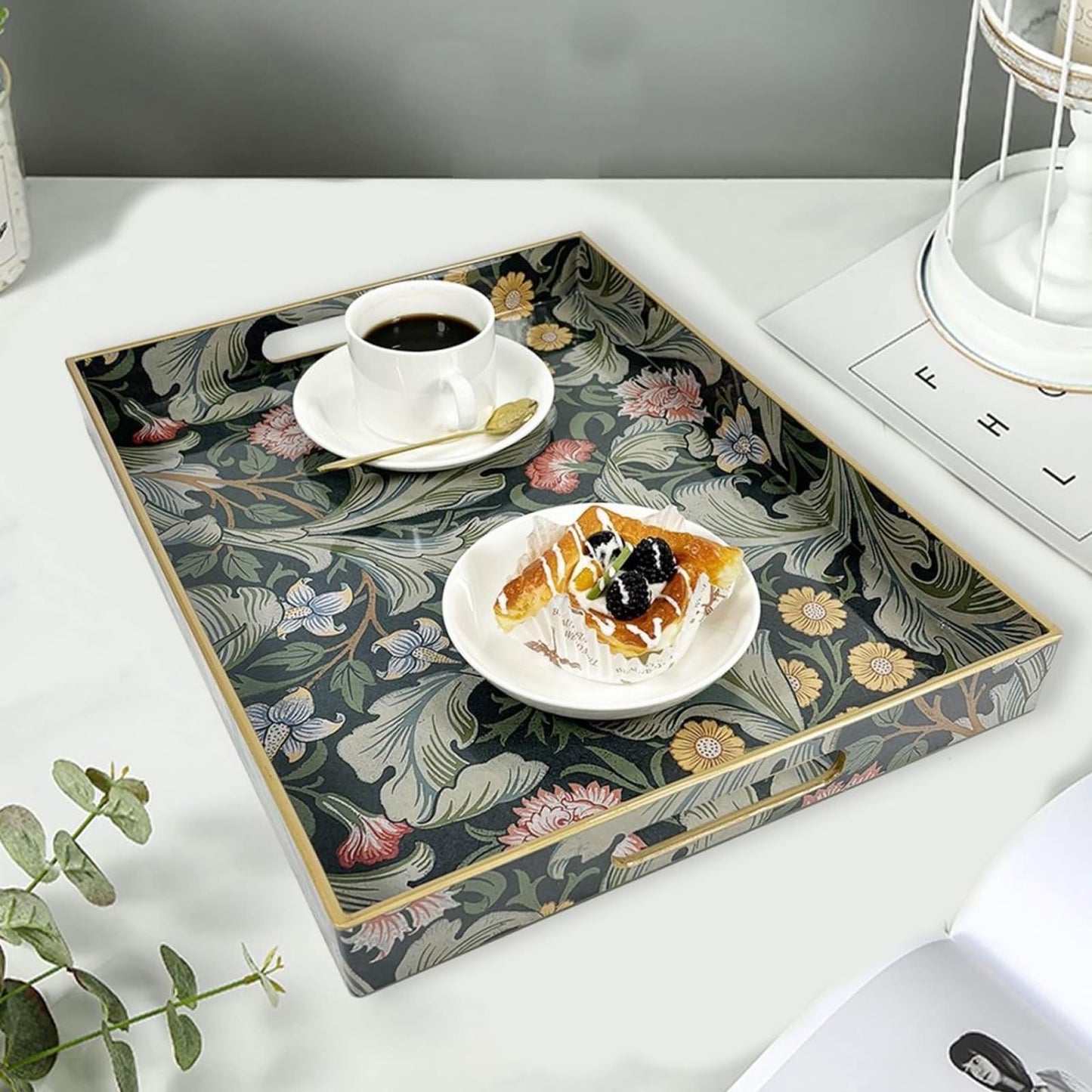 Large Tay for Ottoman Coffee Table,Modern Plastic Serving Tray with Handles,Rectangular Ottoman Tray Coffee Table Tray,Decorative Serving Tray for Living Room