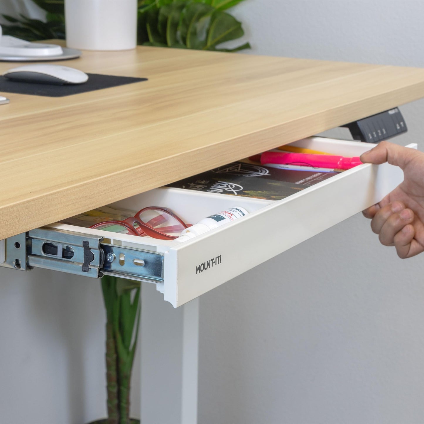 Mount-It! Under Desk Drawer Organizer with 2 Compartments, Shallow Low-Profile Slide-Out Desk Tray, 20.7″ x 8.9″ x 1.8″, Pull-Out Pencil Drawer for Traditional & Standing Desks- White