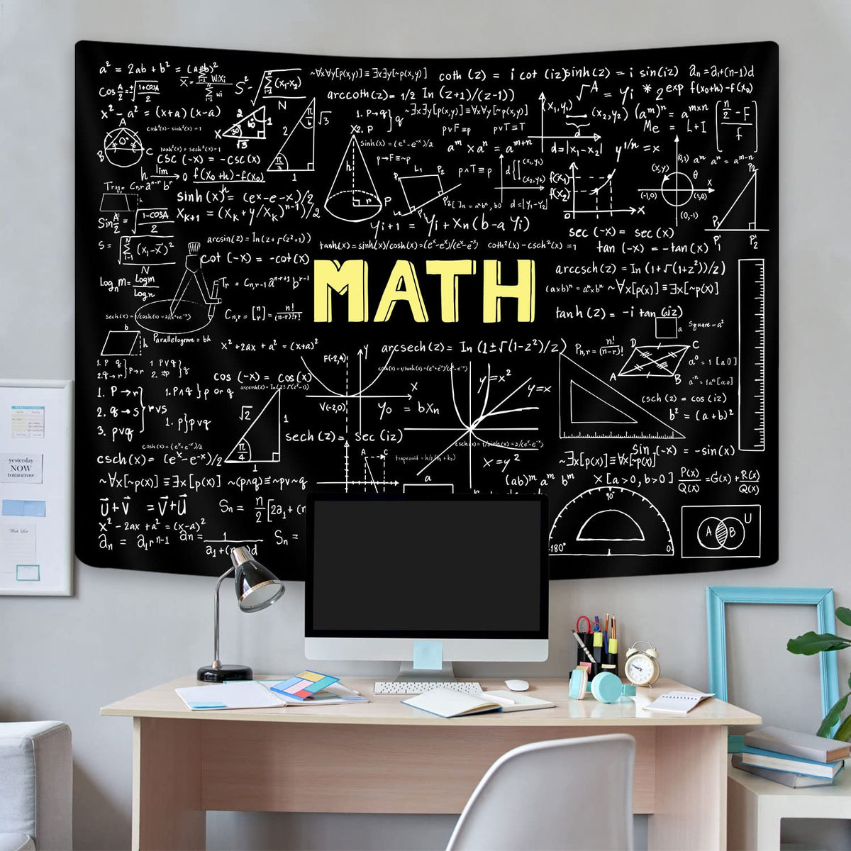 GOAOK Math Tapestry, 60x40 Inch, Polyester, Geometric Pattern, Black, Unframed, Wall Mount, Apartment/Dorm Decor