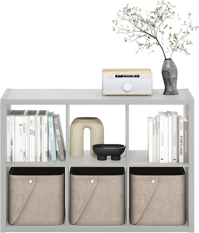 Furinno CUBICLE Book Shelf, 6-Cube Bookshelf, Extra Thick Frame Horizontally &