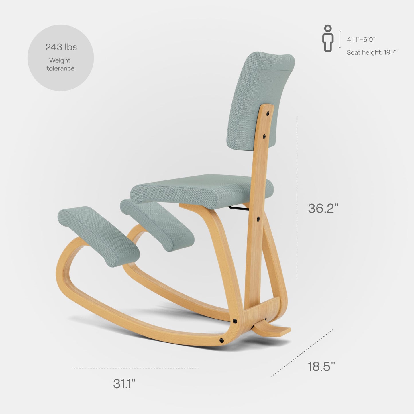 Varier Ergonomic Kneeling Chair for Office – Premium Kneeling Chair with Back Support for Posture Correction, Heavy Duty Desk Chair Cushion, Adjustable Office Chair Solution for Back Pain Relief