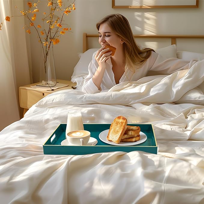 MAONAME Teal Serving Tray with Handles, Modern Decorative Tray