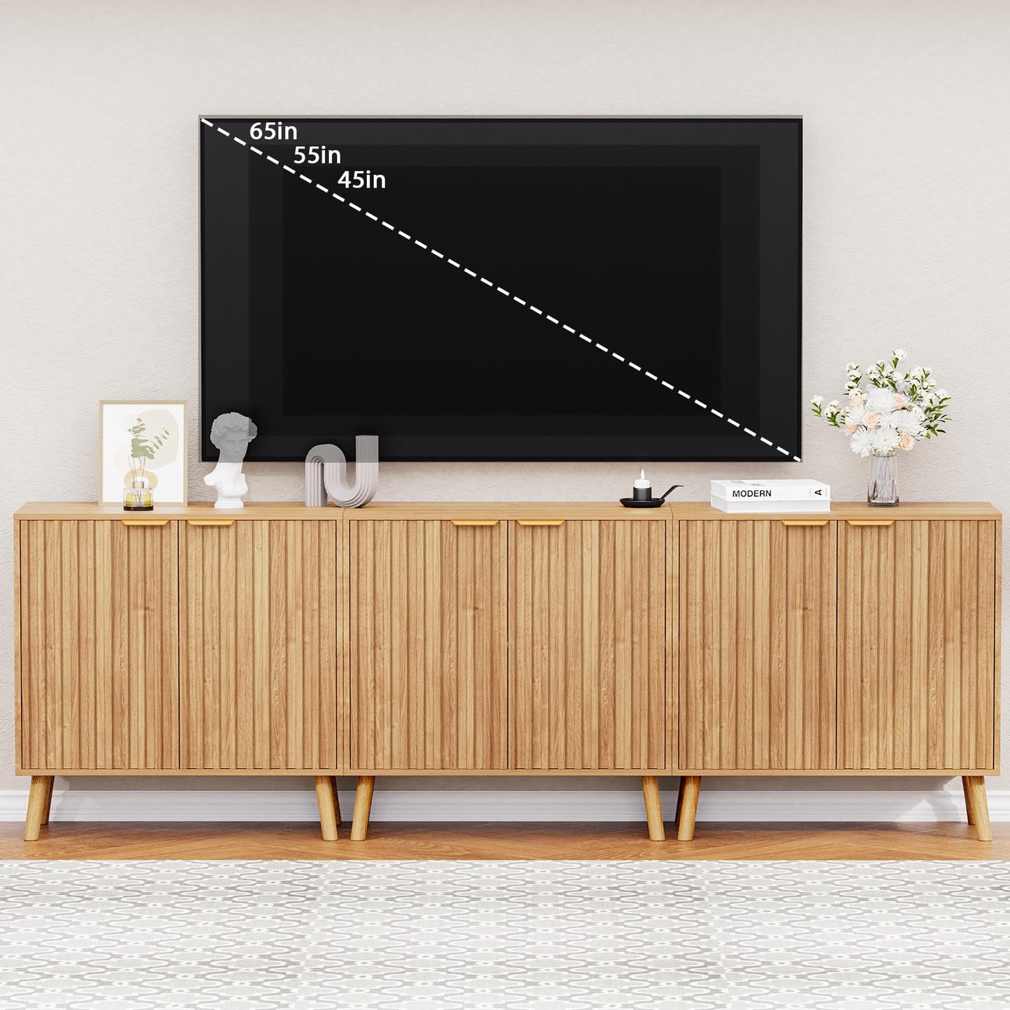 REHOOPEX Fluted Storage Cabinet, Buffet Cabinet Sideboard, Modern Accent Cabinet Console Table for Entryway, Living Room
