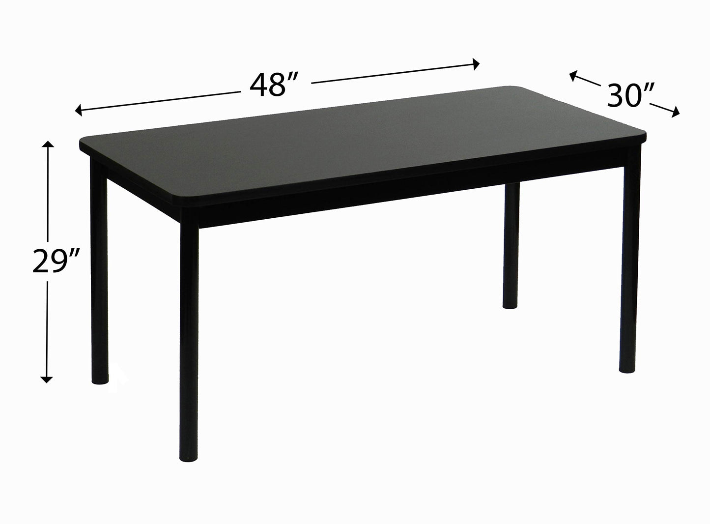 Correll LR3048-07 Office and Library 29" High , 1 1/4" Thick High-Pressure Laminate Top, 2" Round Steel Legs, 30" x 48", Black Granite Top with Black Frame