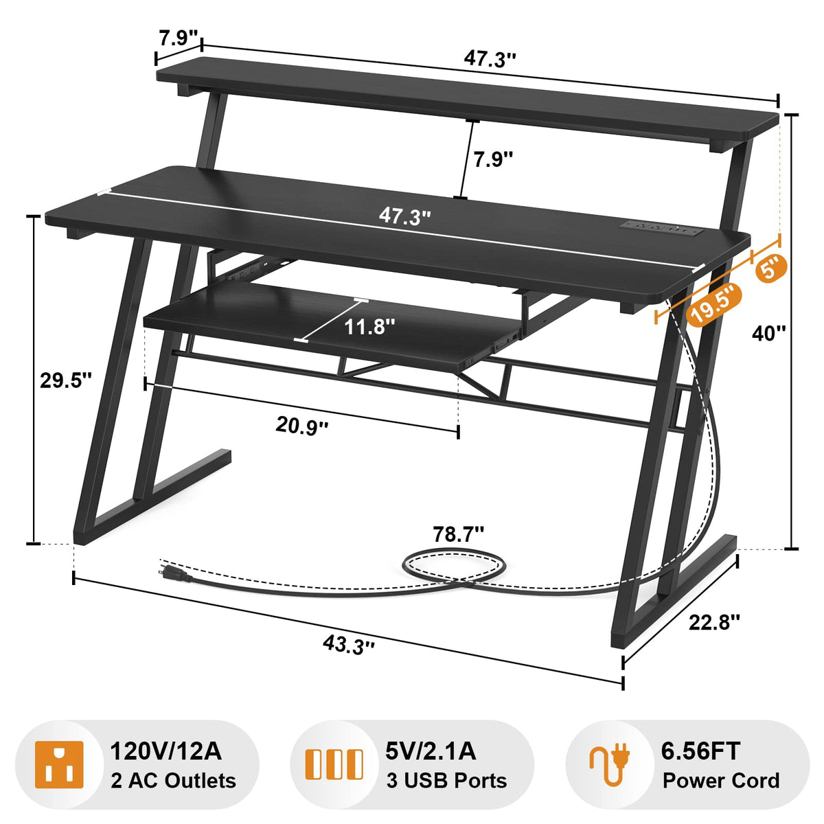 Armocity Music Studio Desk, Music Production Workstation with Power Outlets, Recording Studio Table Desks Music Producer for Home, Black