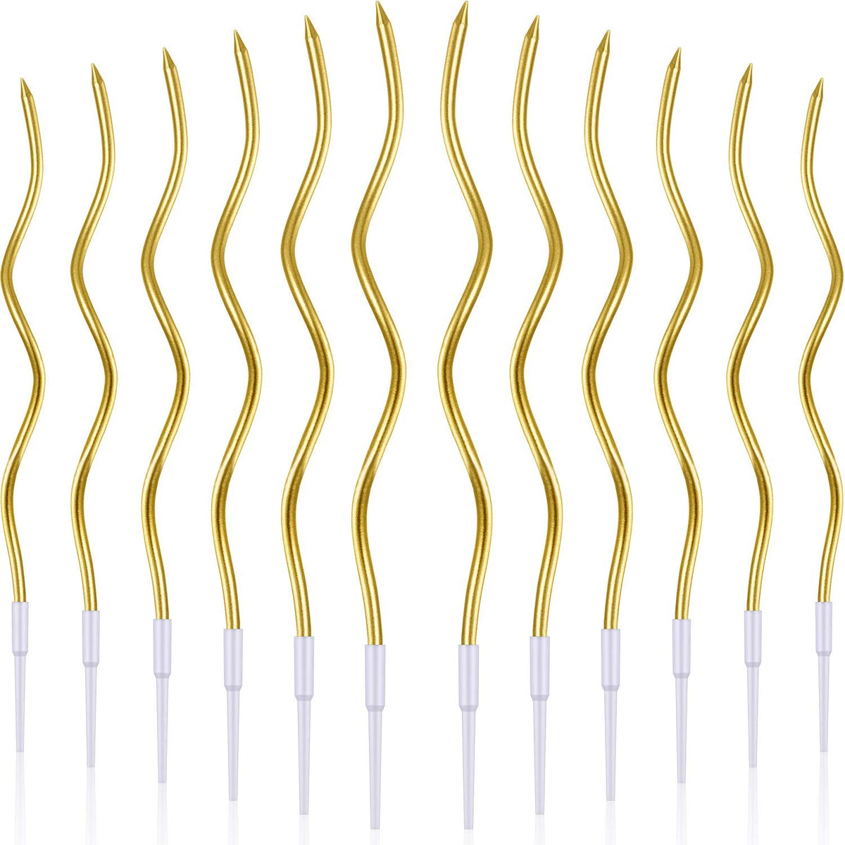 BBTO 12 Pcs Twisted Birthday Candles Spiral Metallic Cupcake Thin Long Cake Candles with Holders for Birthday Wedding Party(Gold)